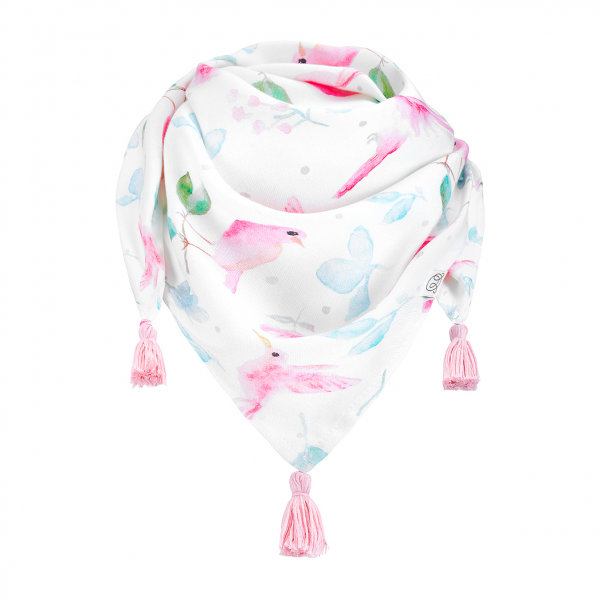 Triangle bamboo scarf Paradise birds Dusty pink