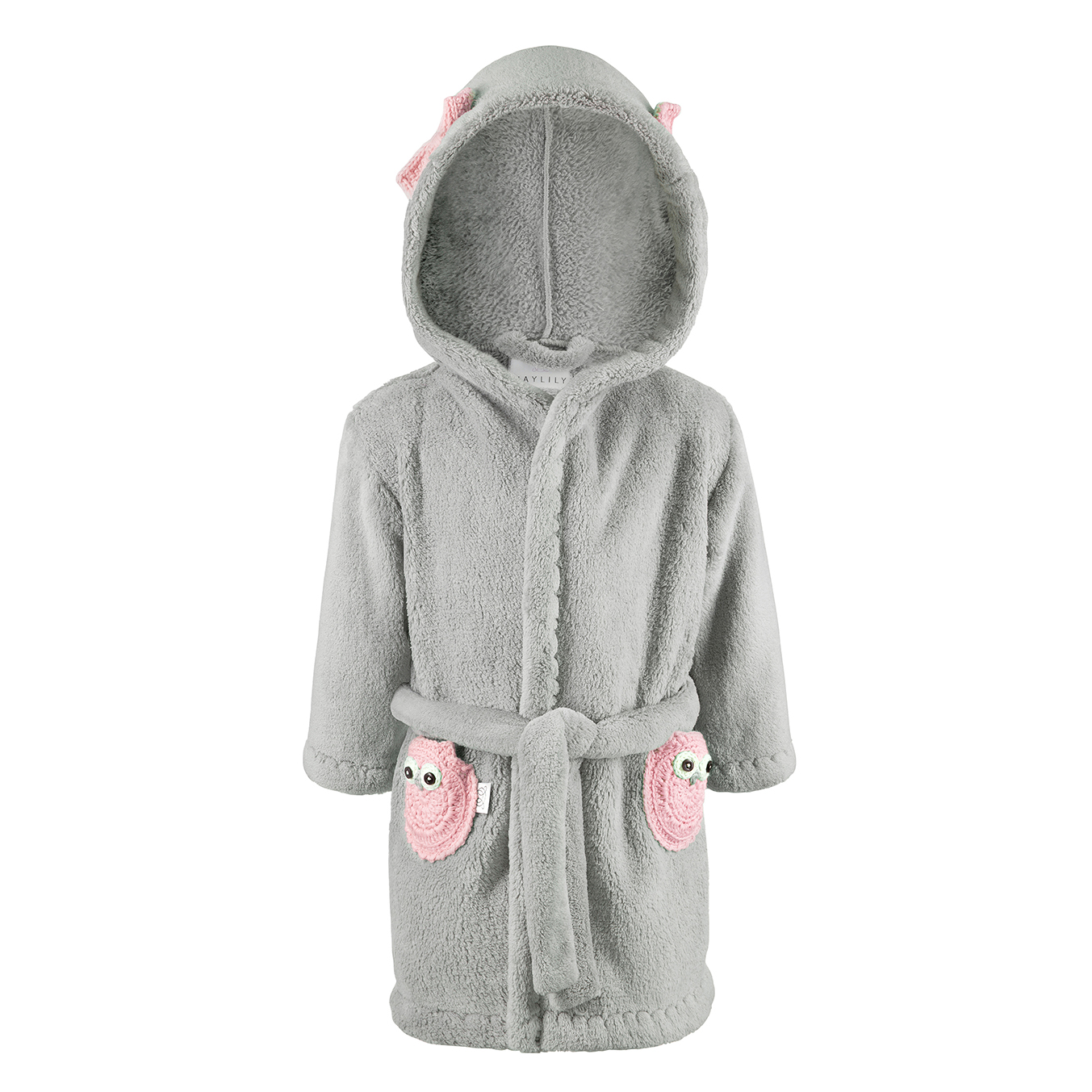 Fluffy bathrobe Owls - grey-dusty pink