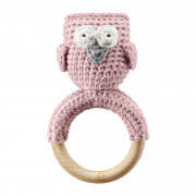 Rattle teether Owl Dusty pink
