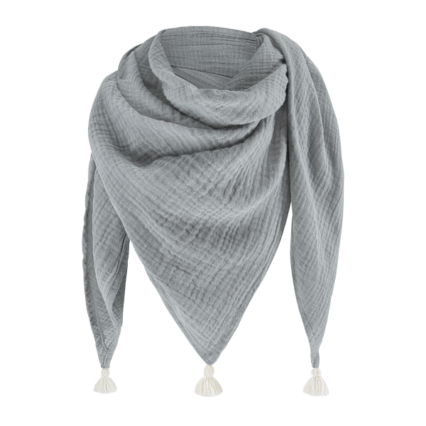 Muslin triangle scarf Grey-Cream