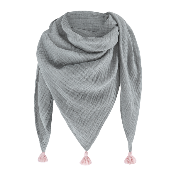 Muslin triangle scarf Grey-Pink