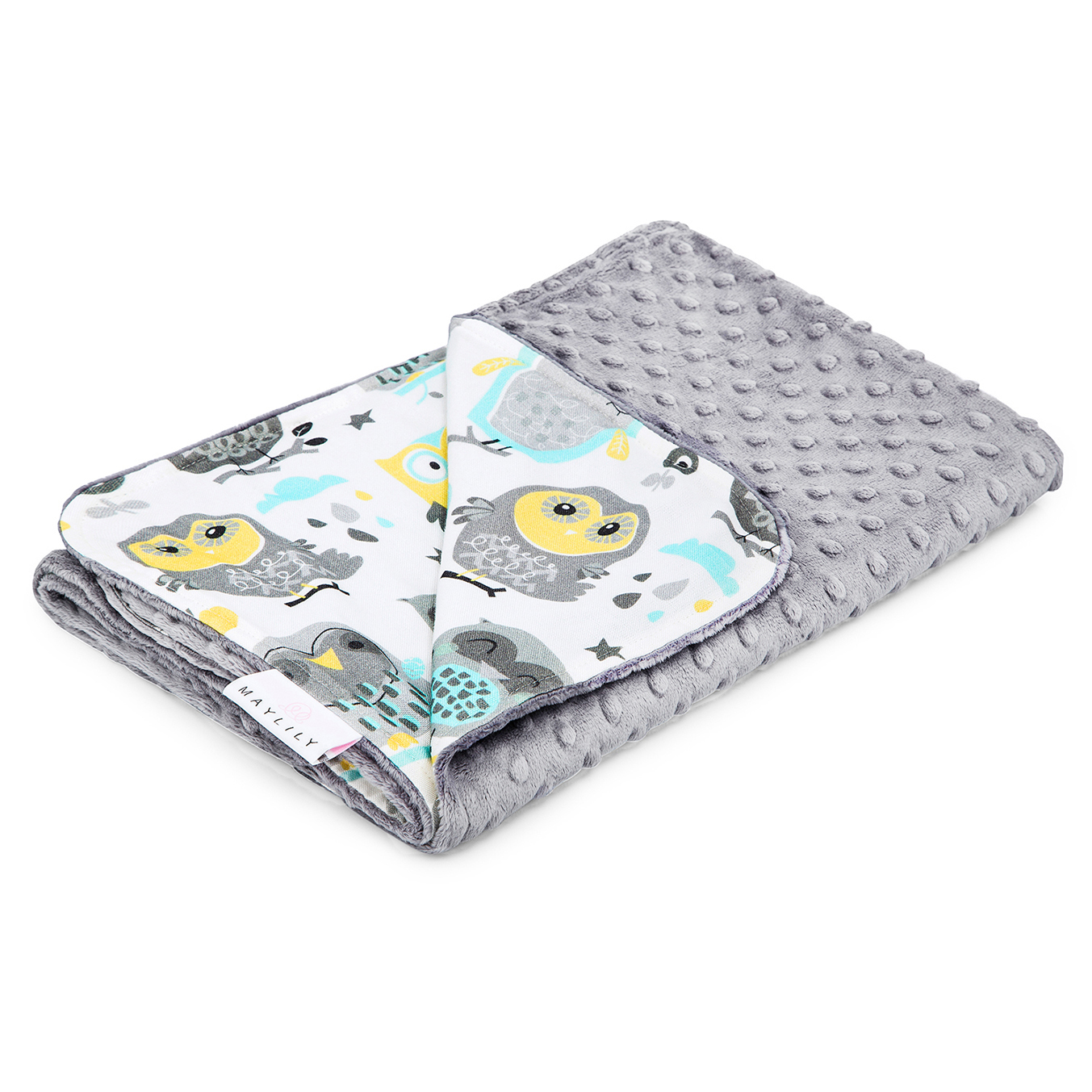 Light bamboo blanket - Grey owls - silver
