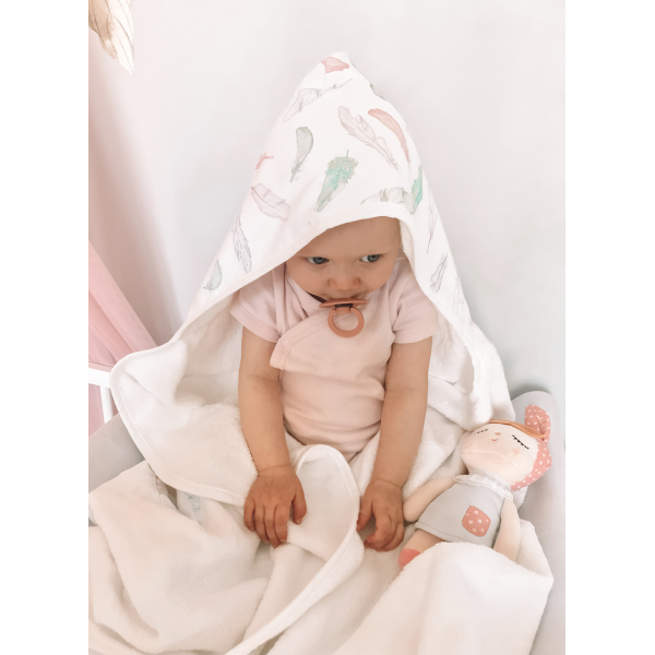 Bamboo hooded towel Paradise feathers White