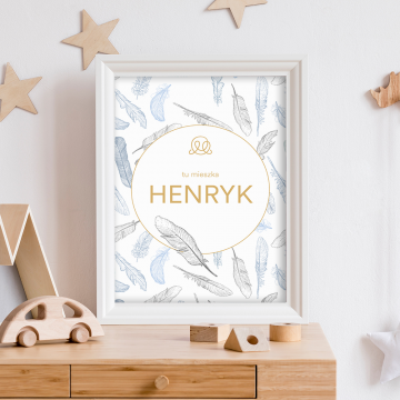 Personalized name poster - Heavenly feathers