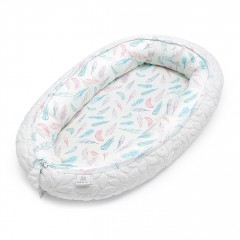 Bamboo baby nest Luxe - Paradise feathers - white
