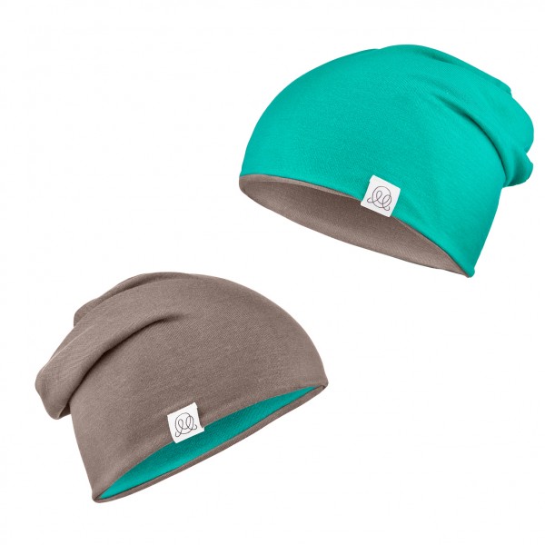 Bamboo reversible beanie Taupe-Emerald