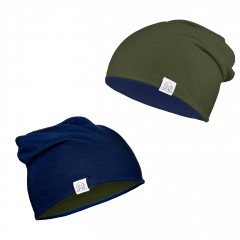 Bamboo reversible beanie - navy-green - OUTLET