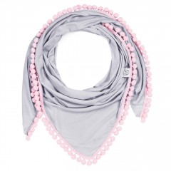 Bamboo pompom scarf - light grey-pink