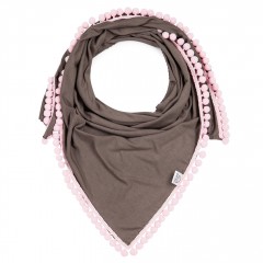 Bamboo pompom scarf - taupe-pink