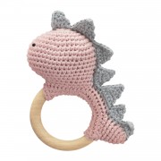 Rattle-teether Dino - dusty pink