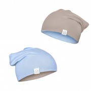Bamboo reversible beanie Taupe-Light blue