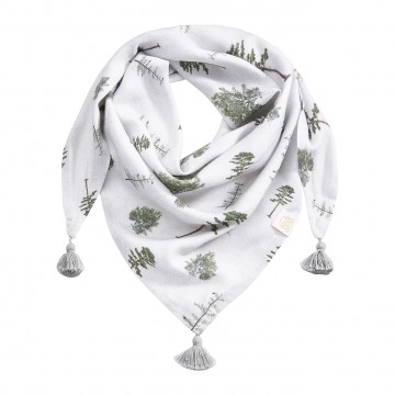 Triangle bamboo scarf Heavenly birds Grey