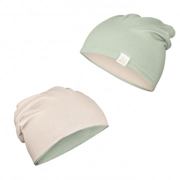 Bamboo reversible beanie - beige-sage