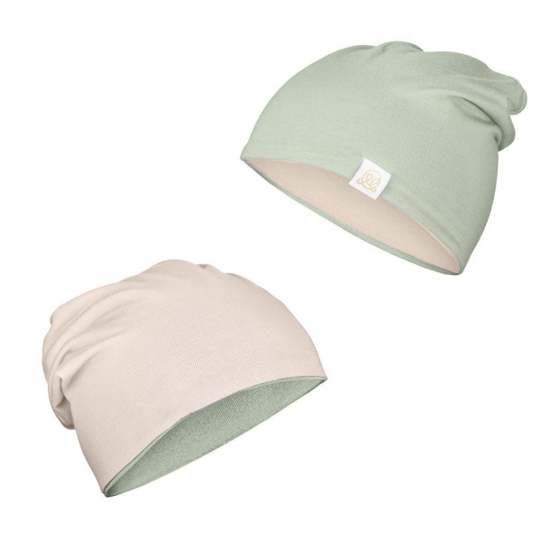 Bamboo reversible beanie - beige-sage