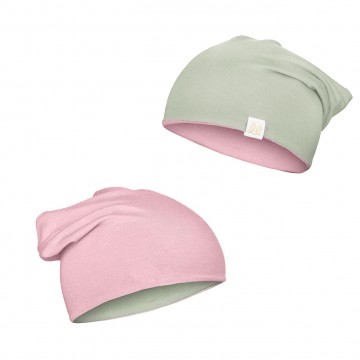 Bamboo reversible beanie - pudrowy r&oacute;ż-sage