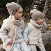 Czapka merino dwustronna - taupe-jeans