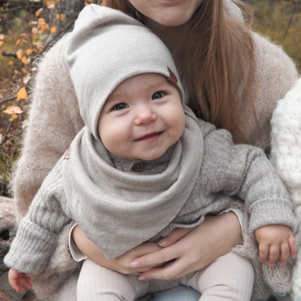Czapka merino dwustronna - jeans-beż