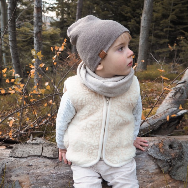 Czapka merino dwustronna - jeans-beż
