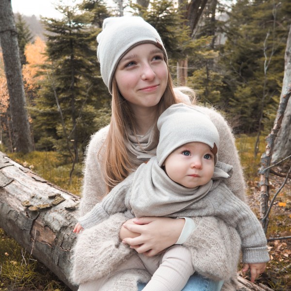 Merino reversible hat - jeans-beige