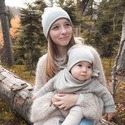 Czapka merino dwustronna - jeans-beż