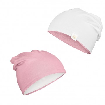 Bamboo reversible beanie - blush pink-cream