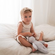 Zestaw muślinowy Miś - kocyk, poduszka, torba - błękit